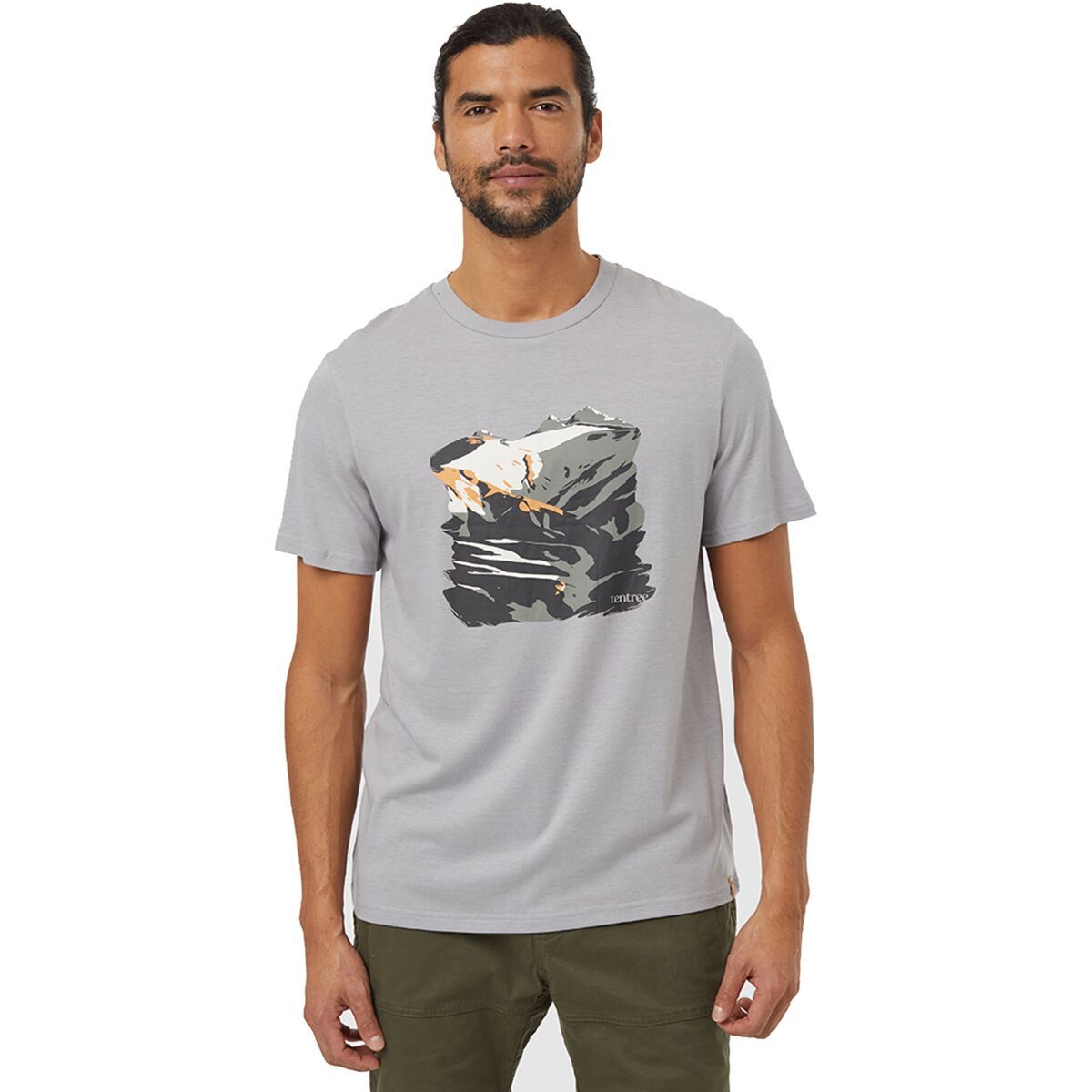Tentree Men's Sunset Ridge T-Shirt in Shoreline Grey / Apricot Tan - Size: Small