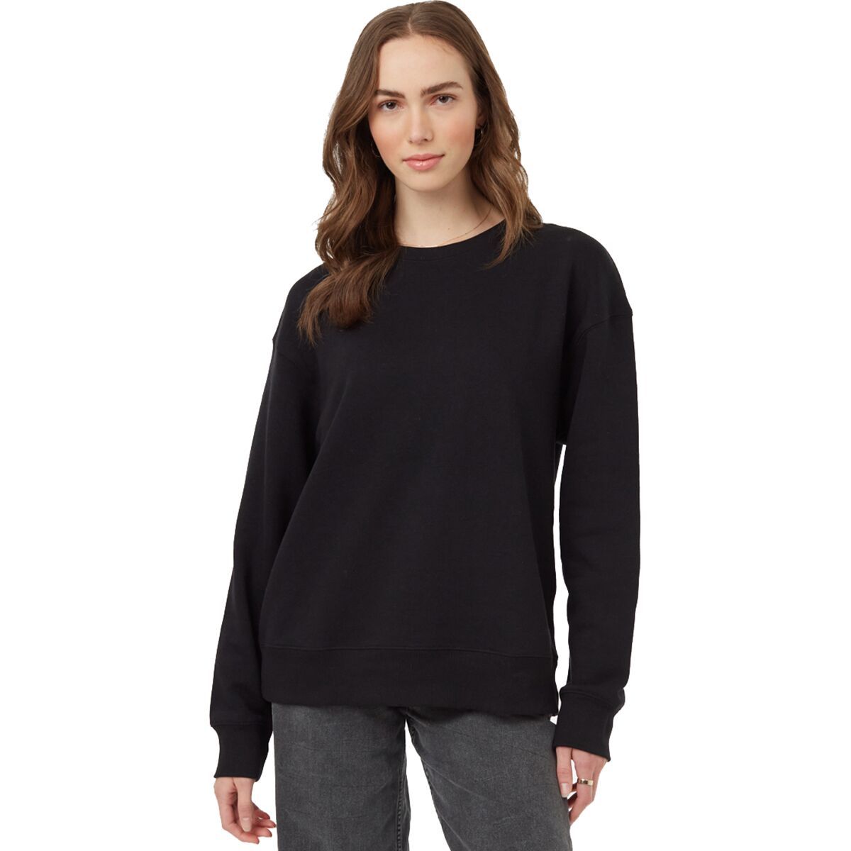 Tentree Women's TreeFleece Relaxed Crew Sweatshirt in Meteorite Black - Size: XL