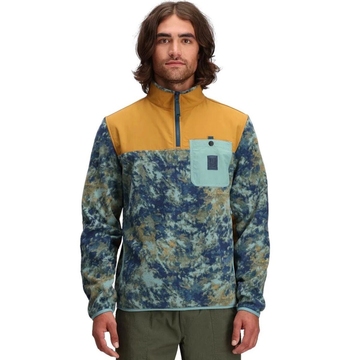 Topo Designs Men's Vista 1/4-Zip Lightweight Fleece in Pond Blue Storm / Khaki - Size: Medium