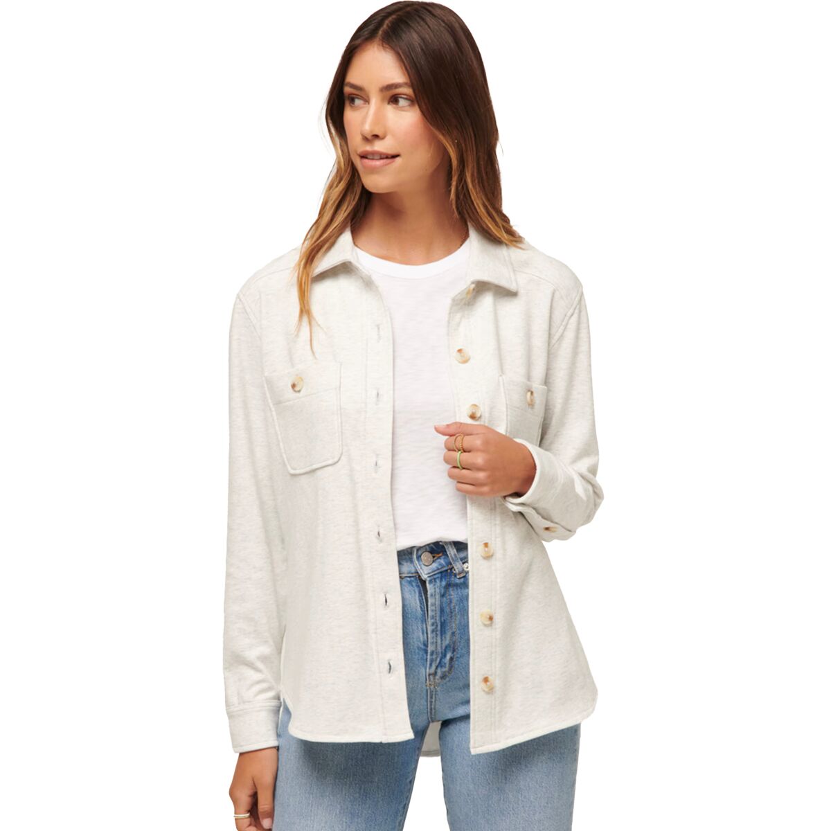 TravisMathew Women's Cloud Shacket in Heather Light Grey - Size: Medium