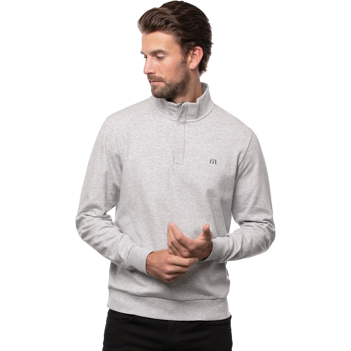 TravisMathew Men's Cloud Quarter Zip 2.0 in Heather Light Grey - Size: Small