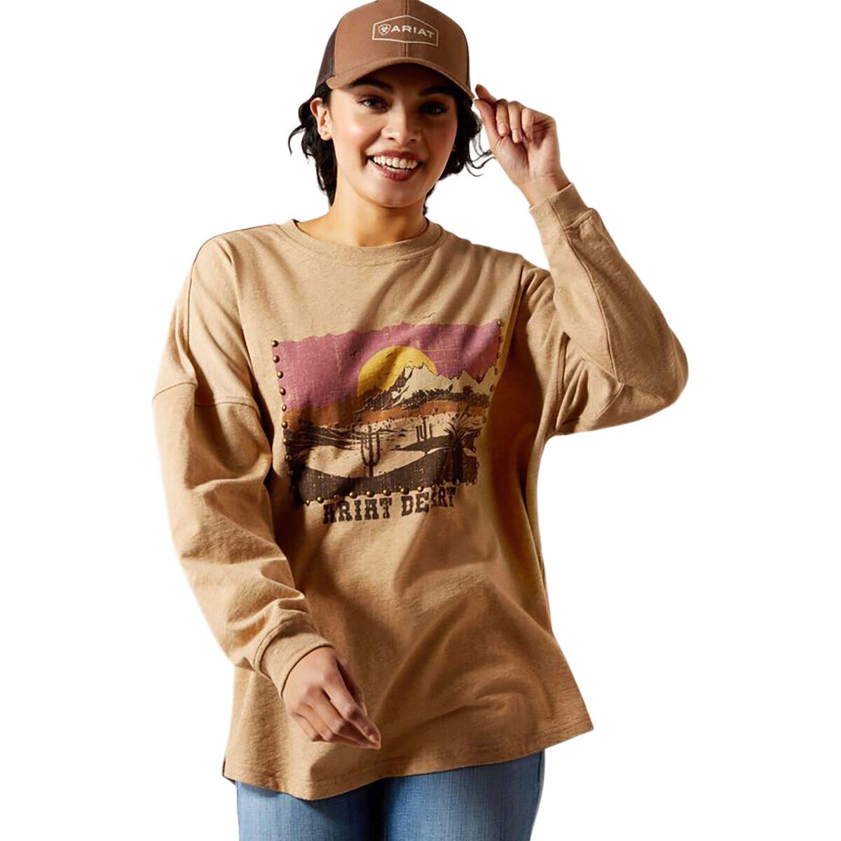 Ariat Women's Canvas Oversized T-Shirt in Dark Heather Oatmeal - Size: XL