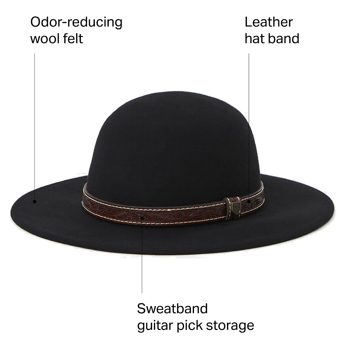 The Tiller Cappello da Cowboy in Feltro di Lana Nero - Vestibilità