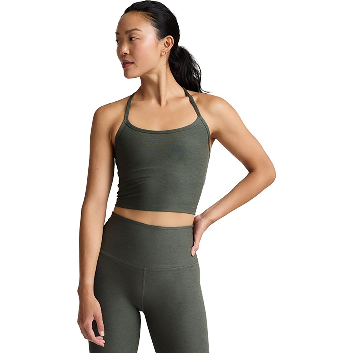 Beyond Yoga Women's Spacedye Slim Racerback Cropped Tank Top in Dusty Forest Heather - Size: XS