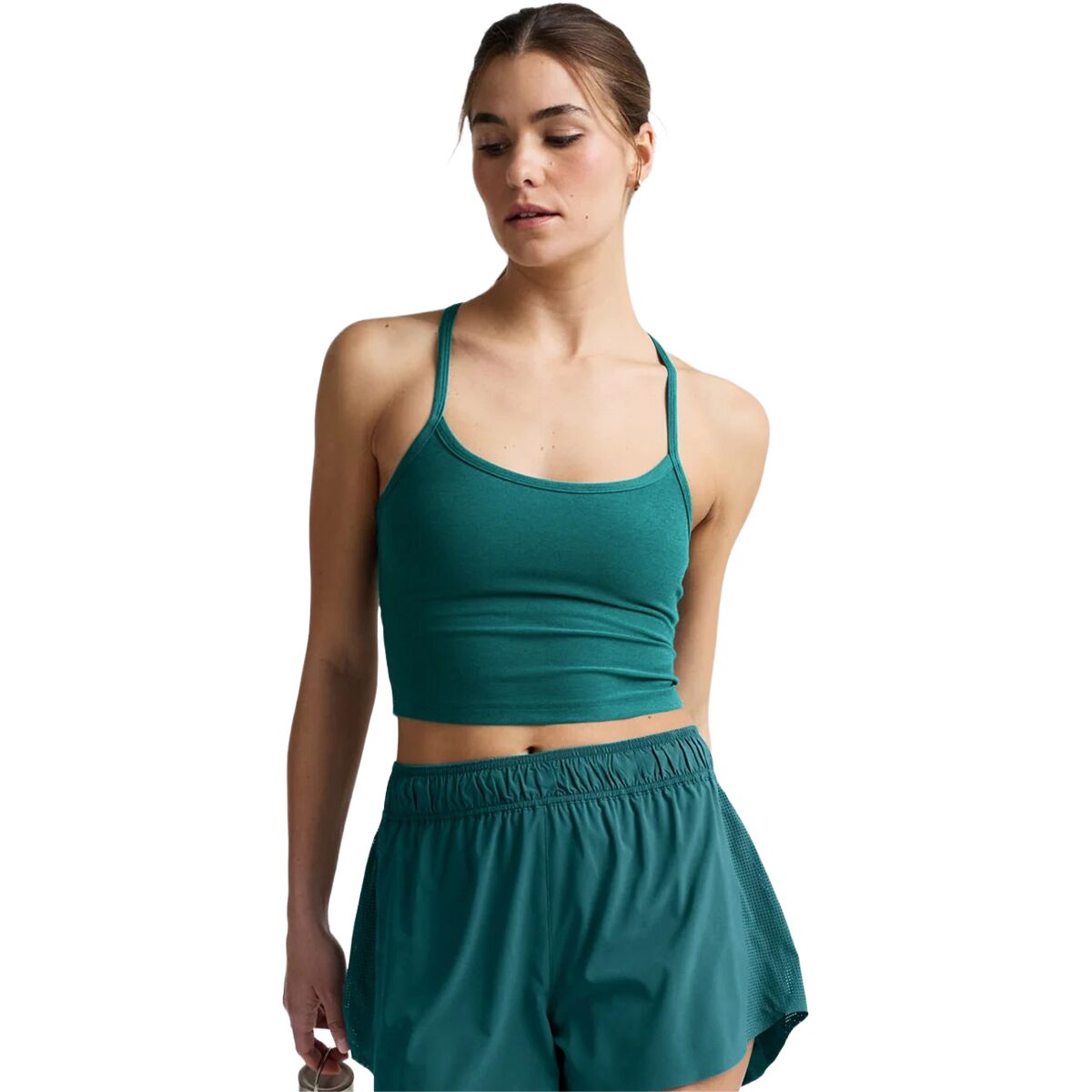 Beyond Yoga Women's Spacedye Slim Racerback Cropped Tank Top in Teal Sea Heather - Size: XS