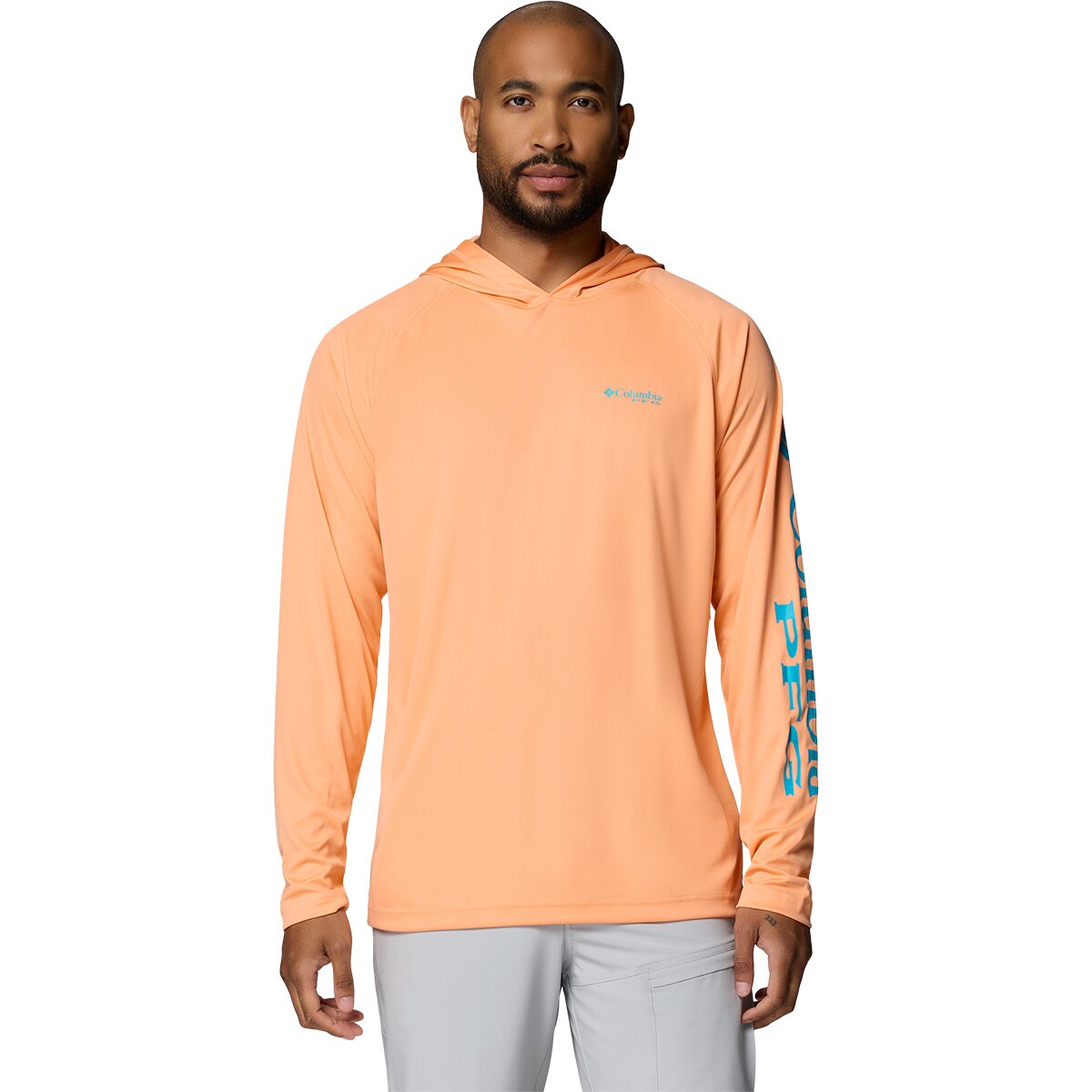 Columbia Men's Terminal Tackle Pullover Hoodie in Bright Nectar / Ocean Teal Logo - Size: XS