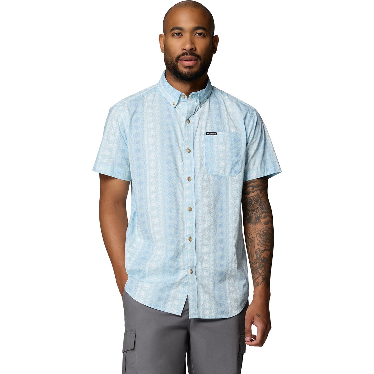 Columbia Men's Rapid Rivers Printed Short-Sleeve Shirt in Marine Light / Wildflower - Size: Small
