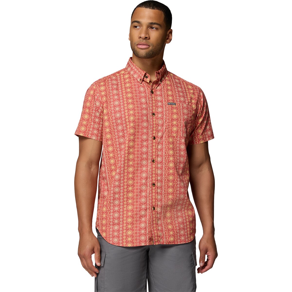 Columbia Men's Rapid Rivers Printed Short-Sleeve Shirt in Washed Red / Wildflower - Size: Small
