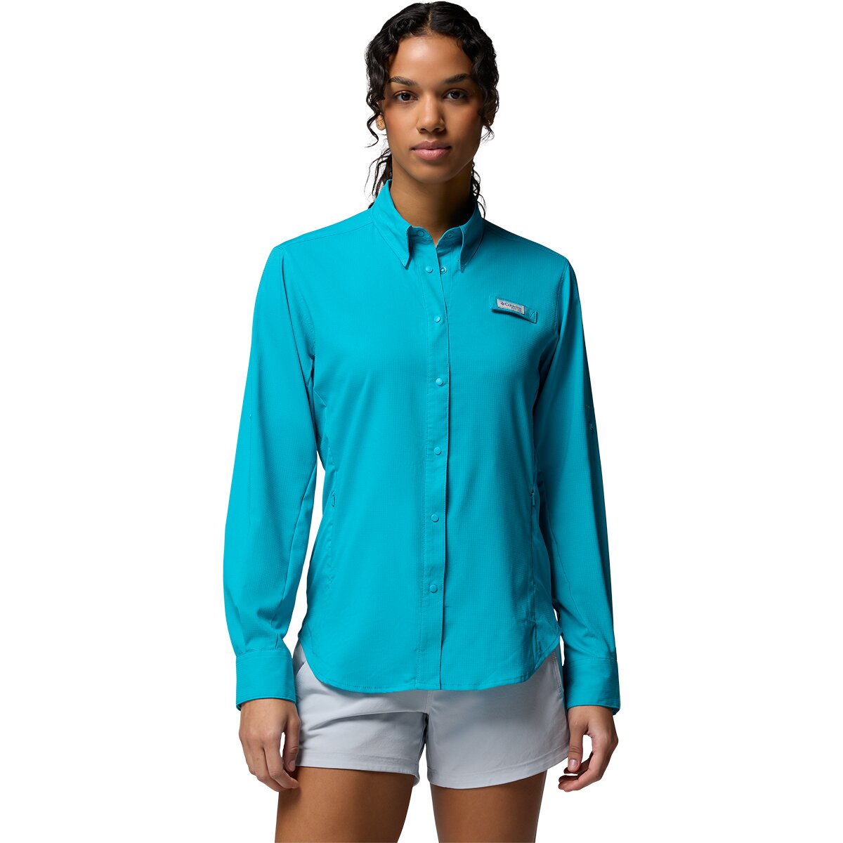 Columbia Women's PFG Tamiami II Shirt, in New Ocean Teal, Size Small | by West Marine