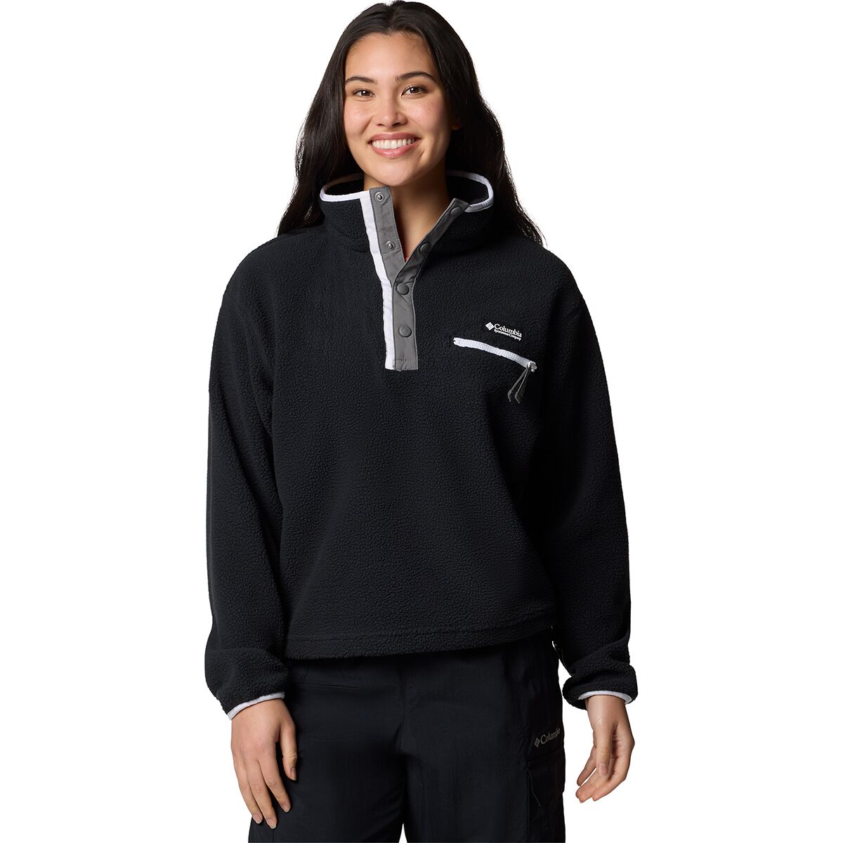 Columbia Women's Helvetia II Cropped 1/2-Snap Fleece Pullover in Black - Size: Large