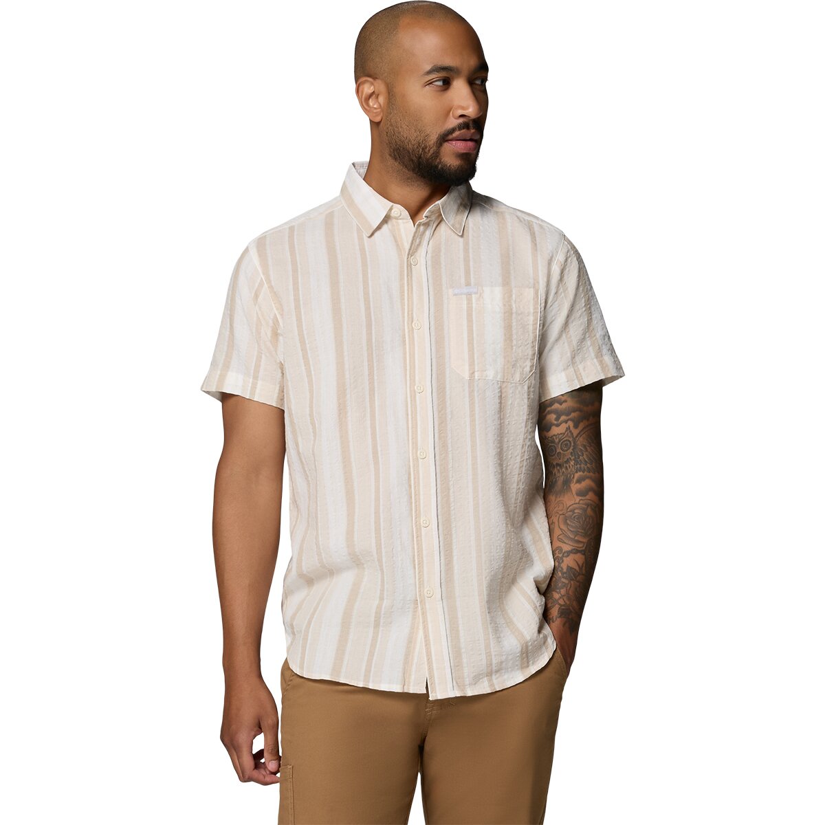 Columbia Men's Rapid Rivers Novelty Short-Sleeve Shirt in Sea Salt / Isle Stripe - Size: XXL