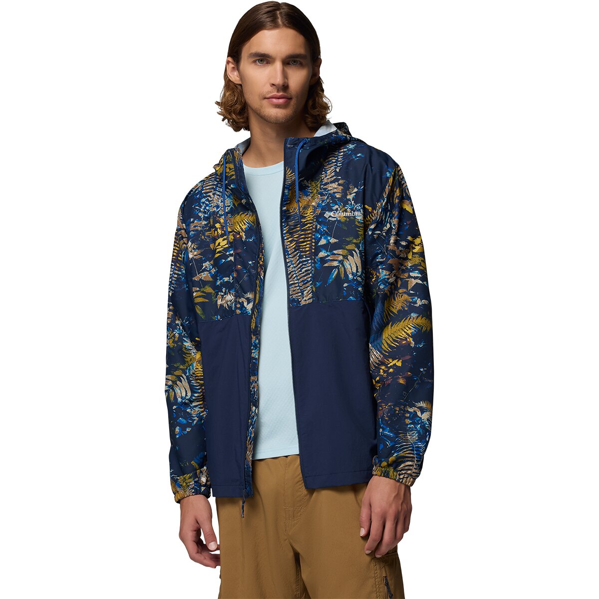Columbia Men's Spire Valley Hooded Windbreaker in Mountain Blue Geofern / Collegiate Navy - Size: Small