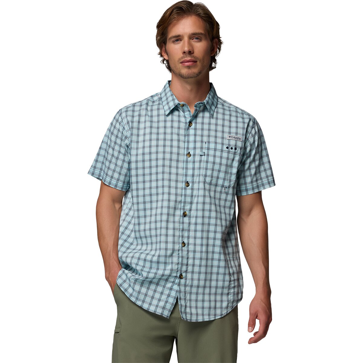 Columbia Men's Harbor Peak Short-Sleeve Shirt in Collegiate Navy Driftnet Plaid - Size: Small