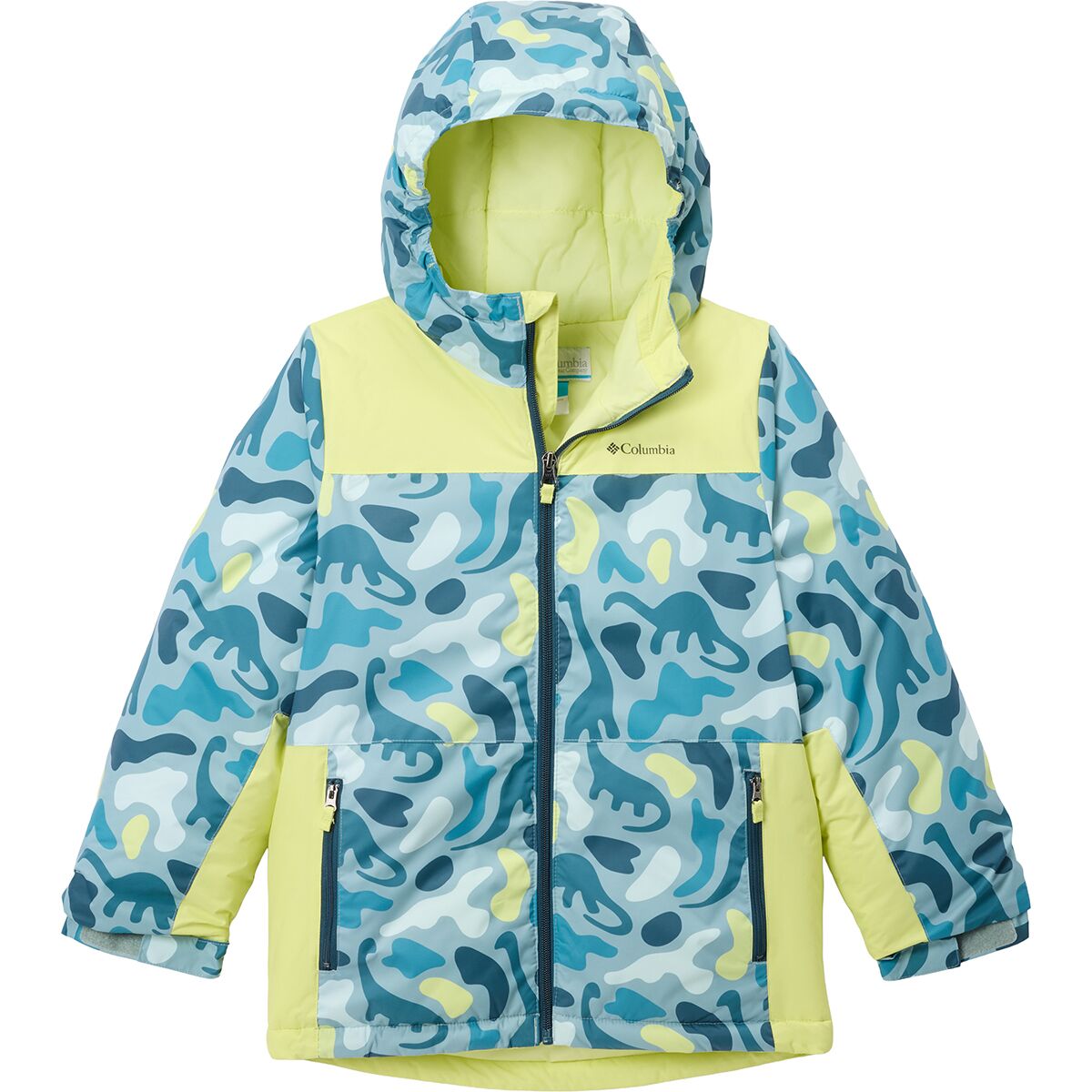Columbia Boy's Lightning Lift IV Printed Jacket in Crushed Blue Dinoflauge / Neon Light - Size: Large