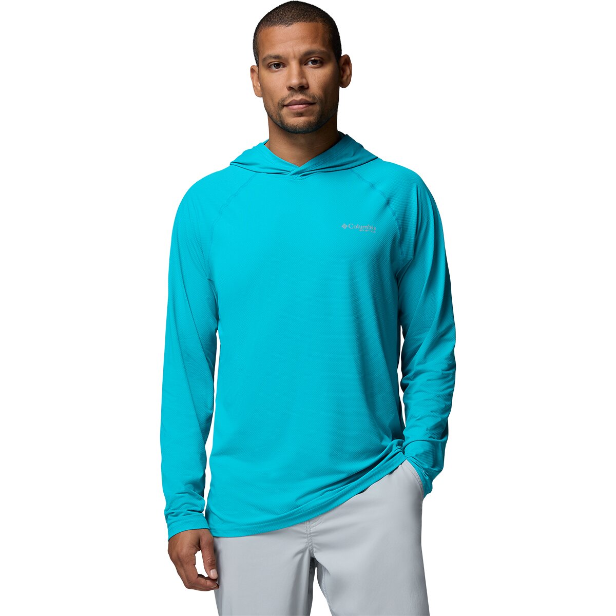 Columbia Men's PFG Solar Stream II Hooded Shirt, in Ocean Teal, Size Medium | by West Marine