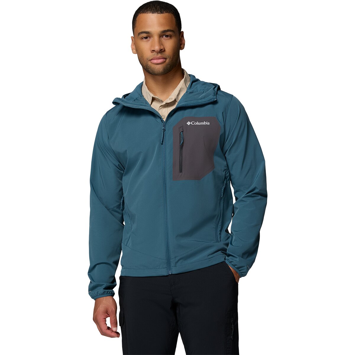 Columbia Men's Tall Heights III Hooded Softshell Jacket in Everblue / Shark - Size: Small