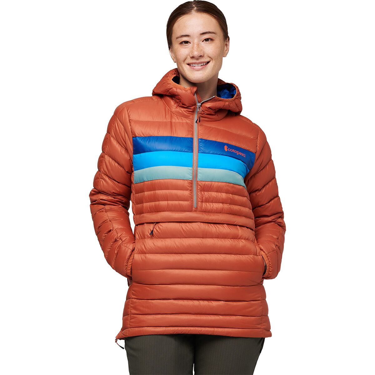 Cotopaxi Women's Fuego Down Hooded Pullover in Spice Stripes - Size: XXS