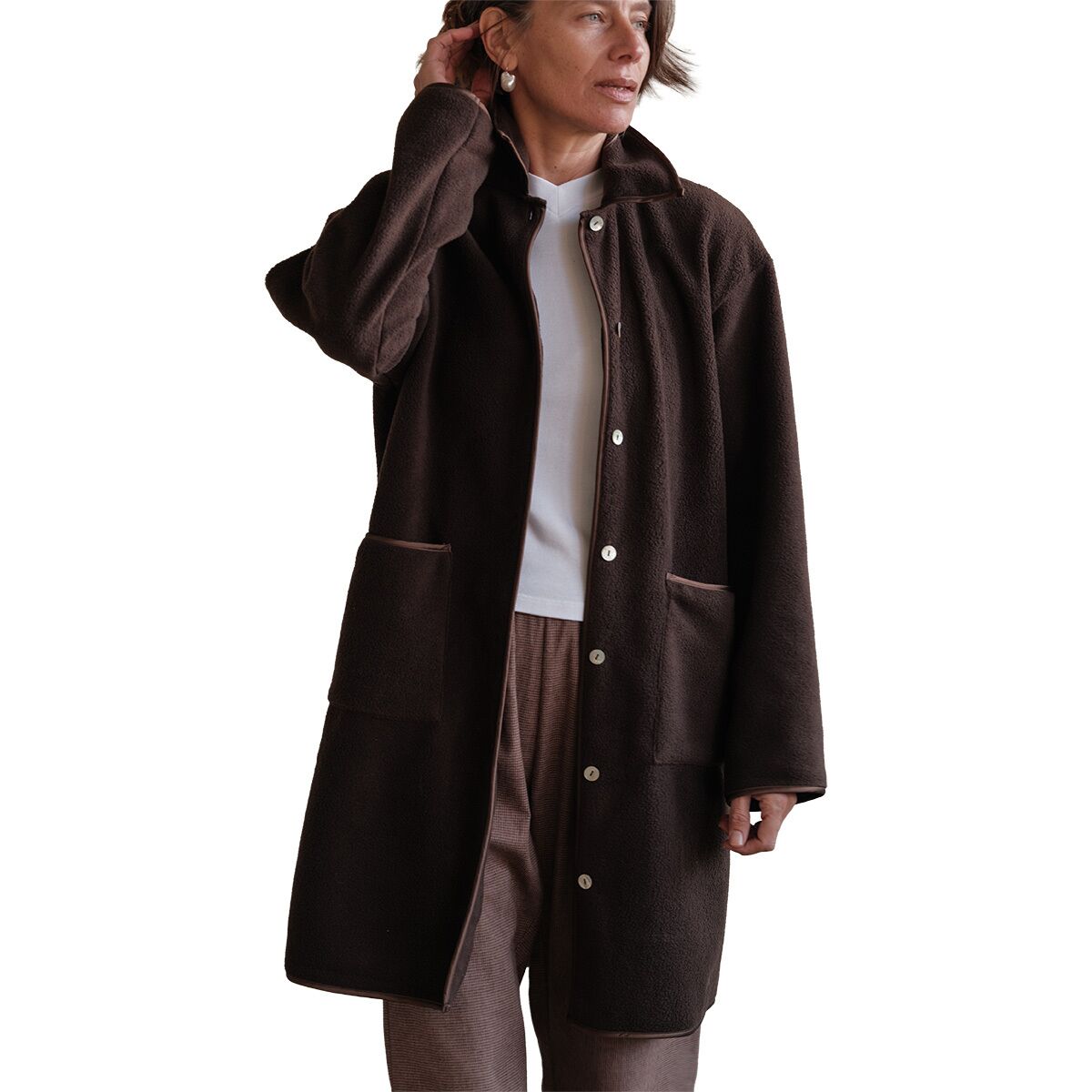 Donni Women's The Polar Fleece Coat in Espresso - Size: Small