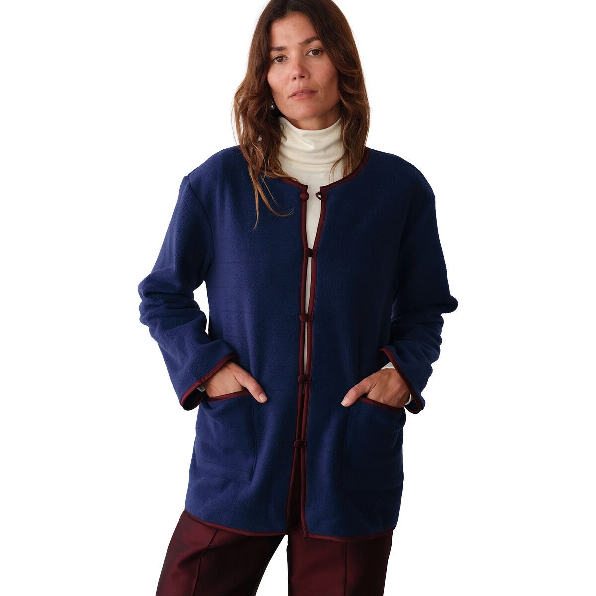 Donni Women's The Polar Fleece Jacket in Navy / Oxblood - Size: Medium