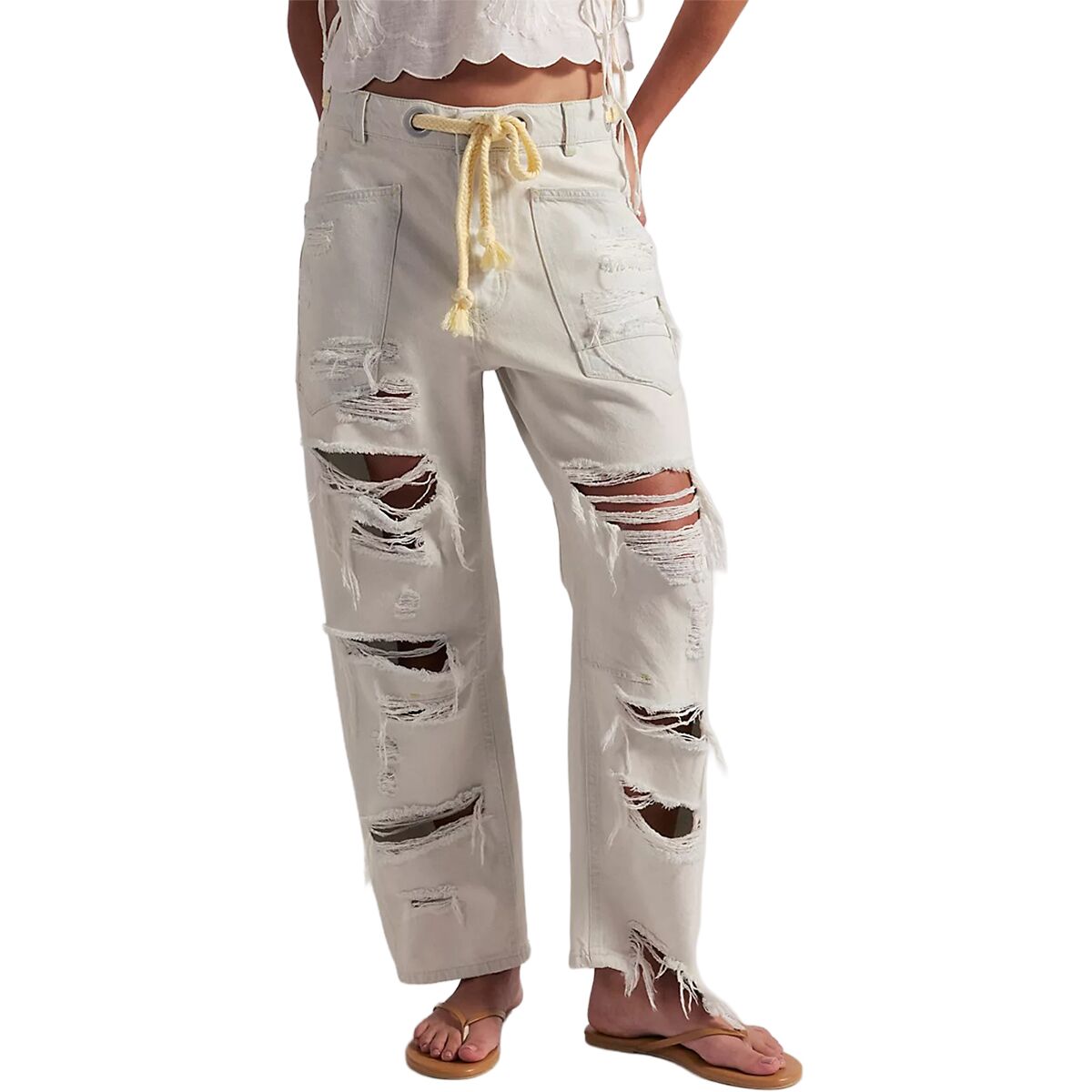 Free People Women's Moxie Low Slung Pull On Barrel Pant in Sea Mist - Size: 27