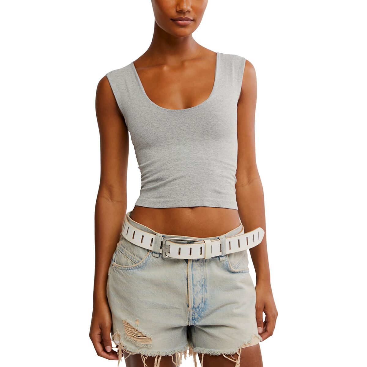 Free People Women's Clean Lines Muscle Cami in Heather Grey - Size: L/XL