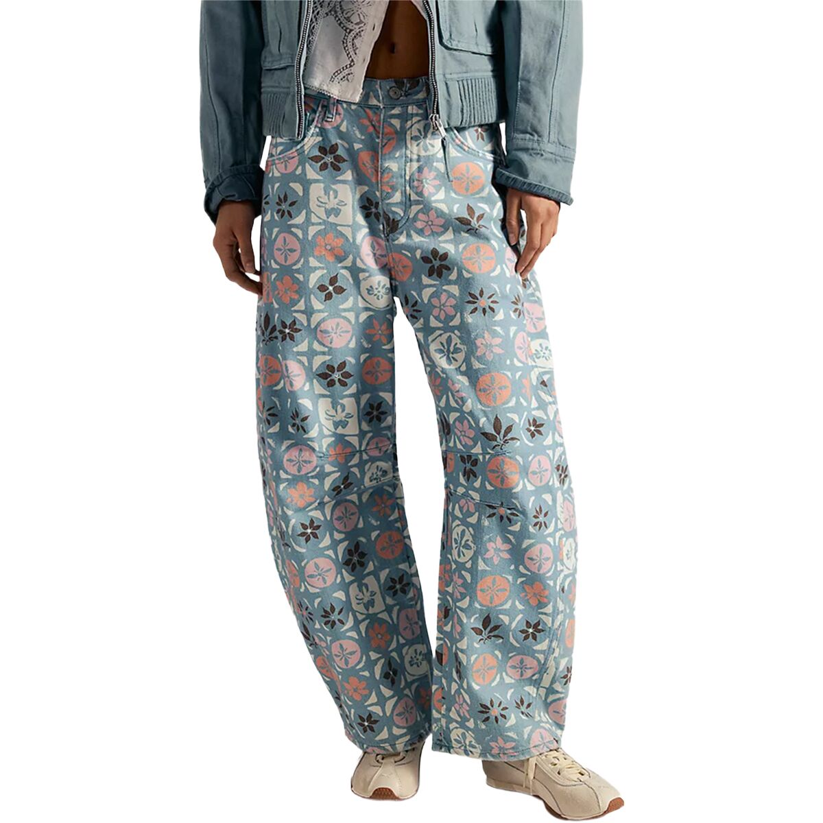 Free People Women's Good Luck Printed Barrel Pant in Jade Combo - Size: 24