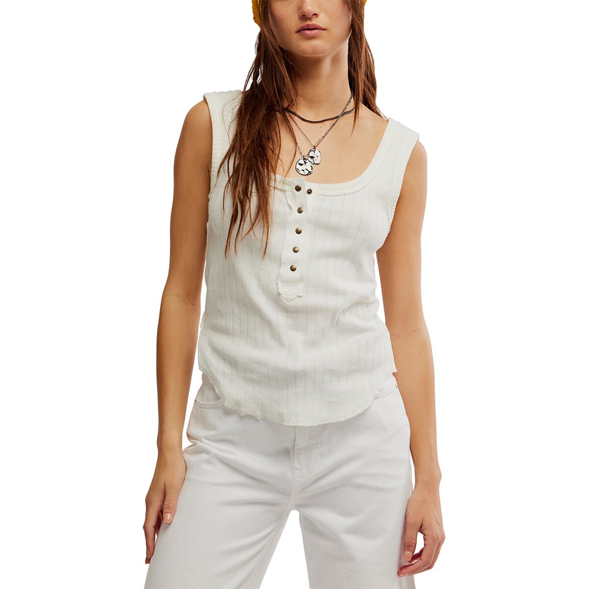 Free People Women's Bryson Henley Top in White - Size: Large