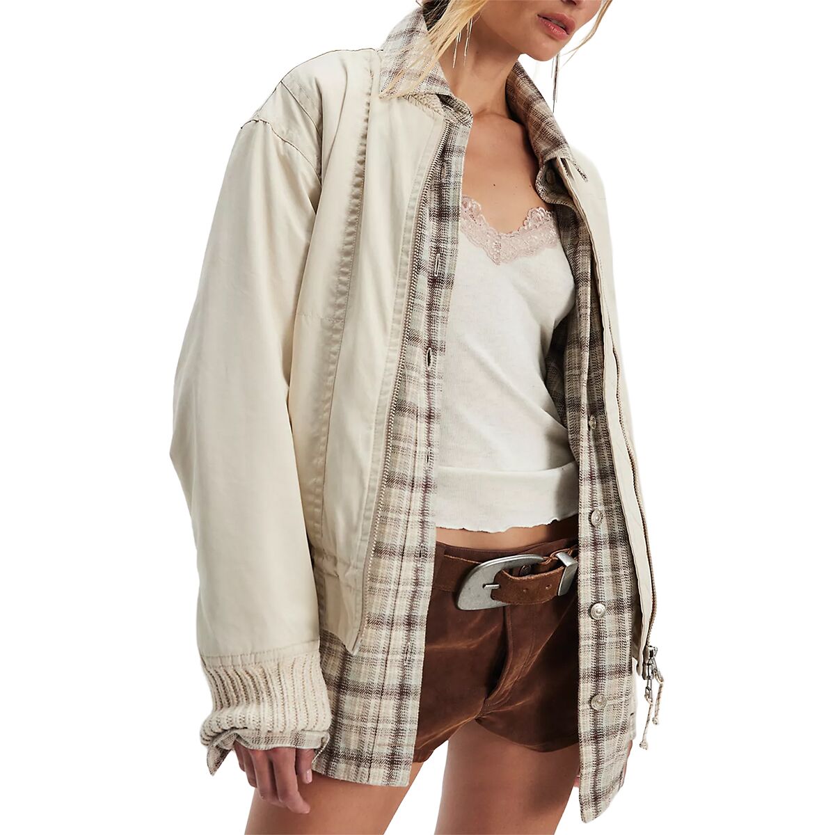 Free People Women's Jax Washed Bomber Jacket in Almond Flour - Size: Small