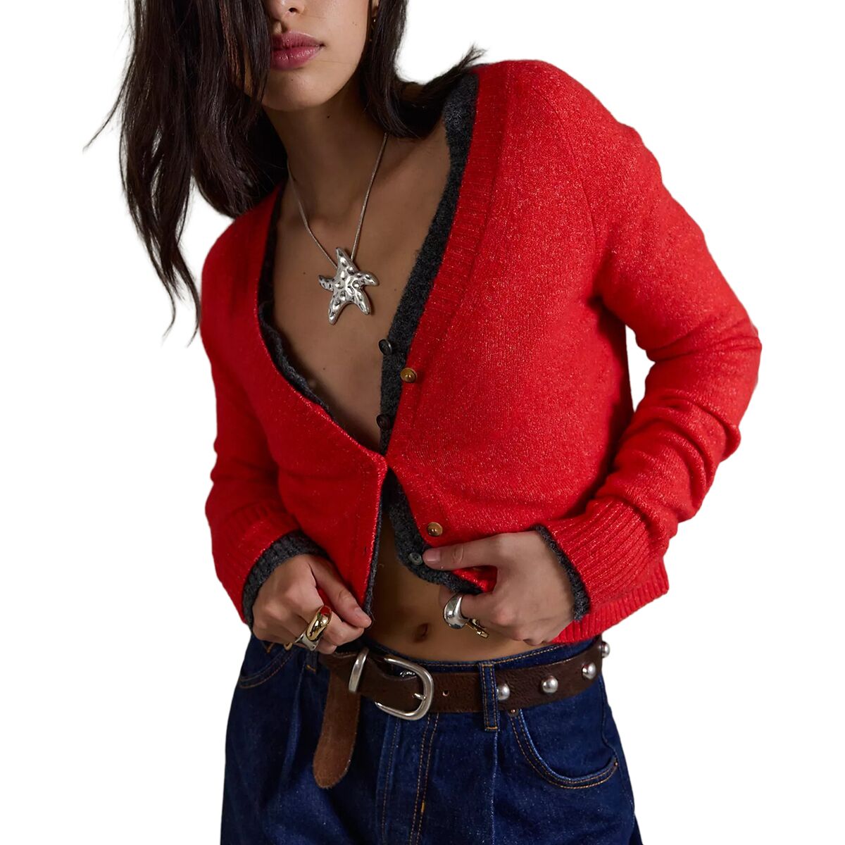 Free People Women's School Girl Cardi in Cherry Pop Melange - Size: Medium