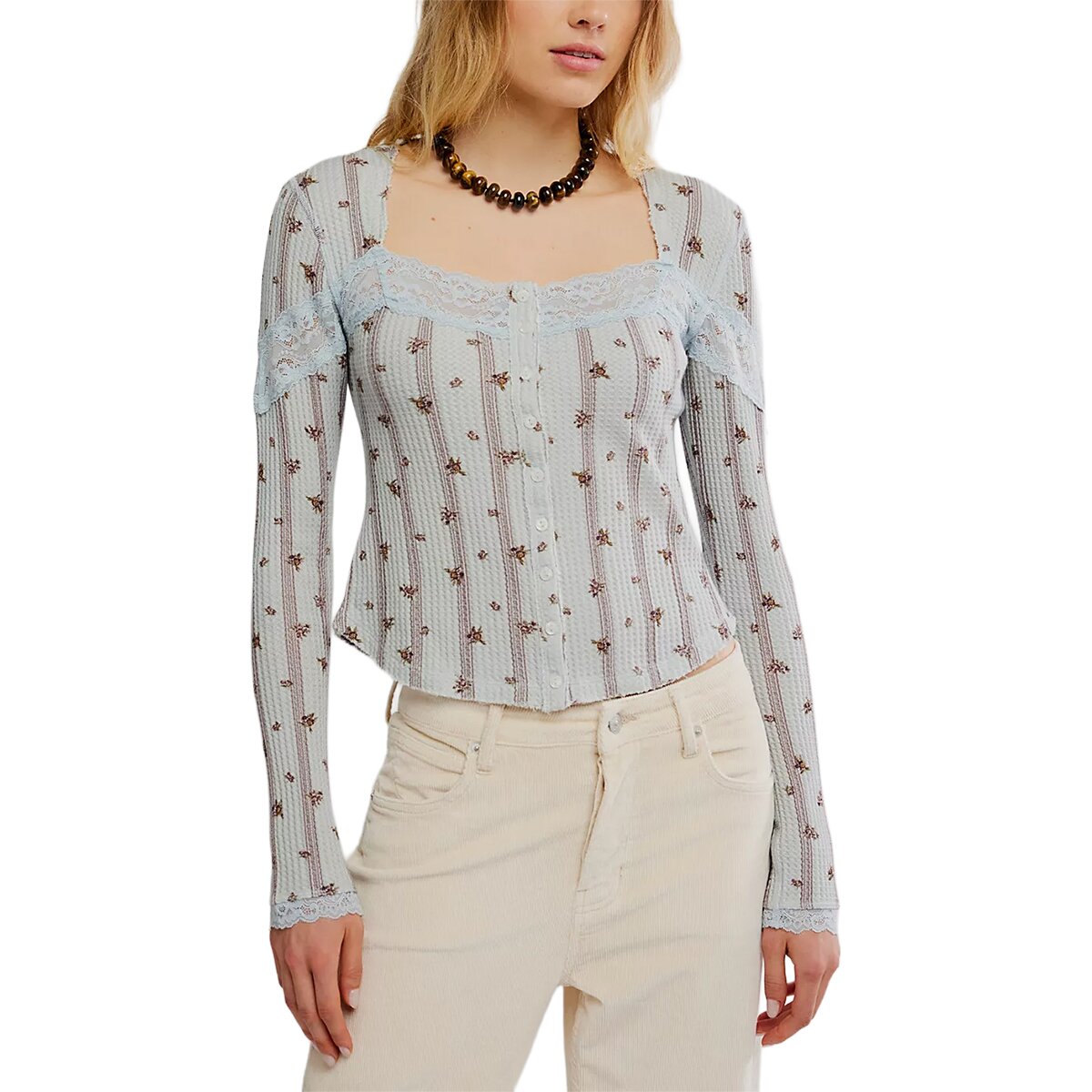 Free People Women's Lets Party Print Cardi in Pearl Blue Combo - Size: Small