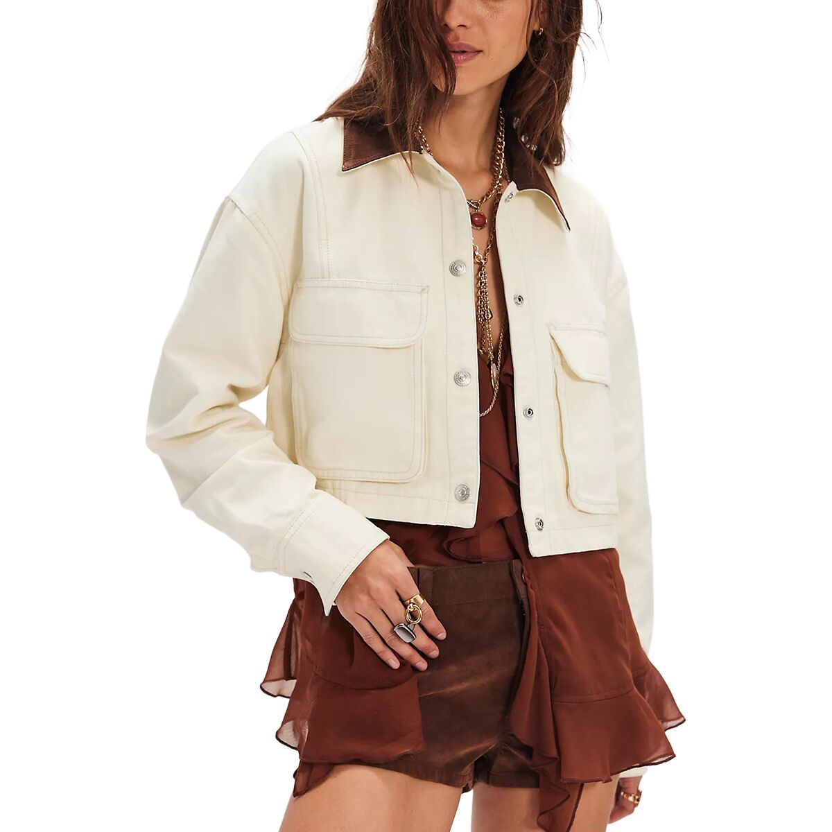 Free People Women's Martha Workwear Jacket in Tofu - Size: XL