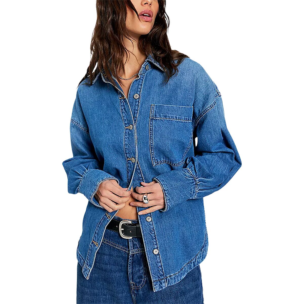 Free People Women's Ashley Denim Shirt in Medium Wash - Size: Small