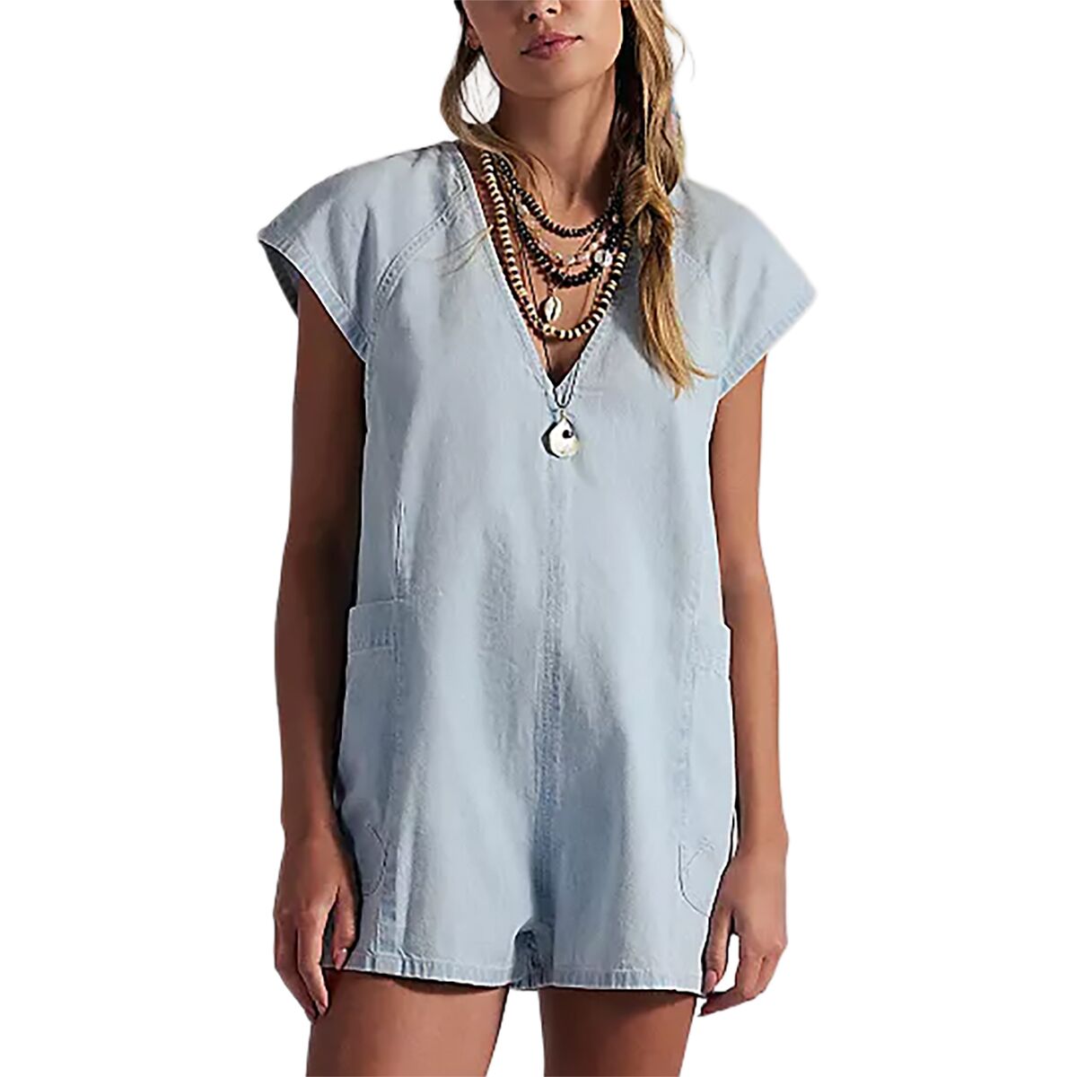 Free People Women's Free Fall Denim Romper in Water - Size: Medium