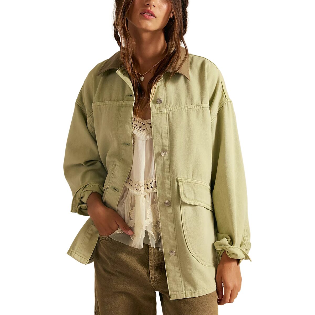 Free People Women's Lemon Denim Jacket in Washed Sage - Size: Large