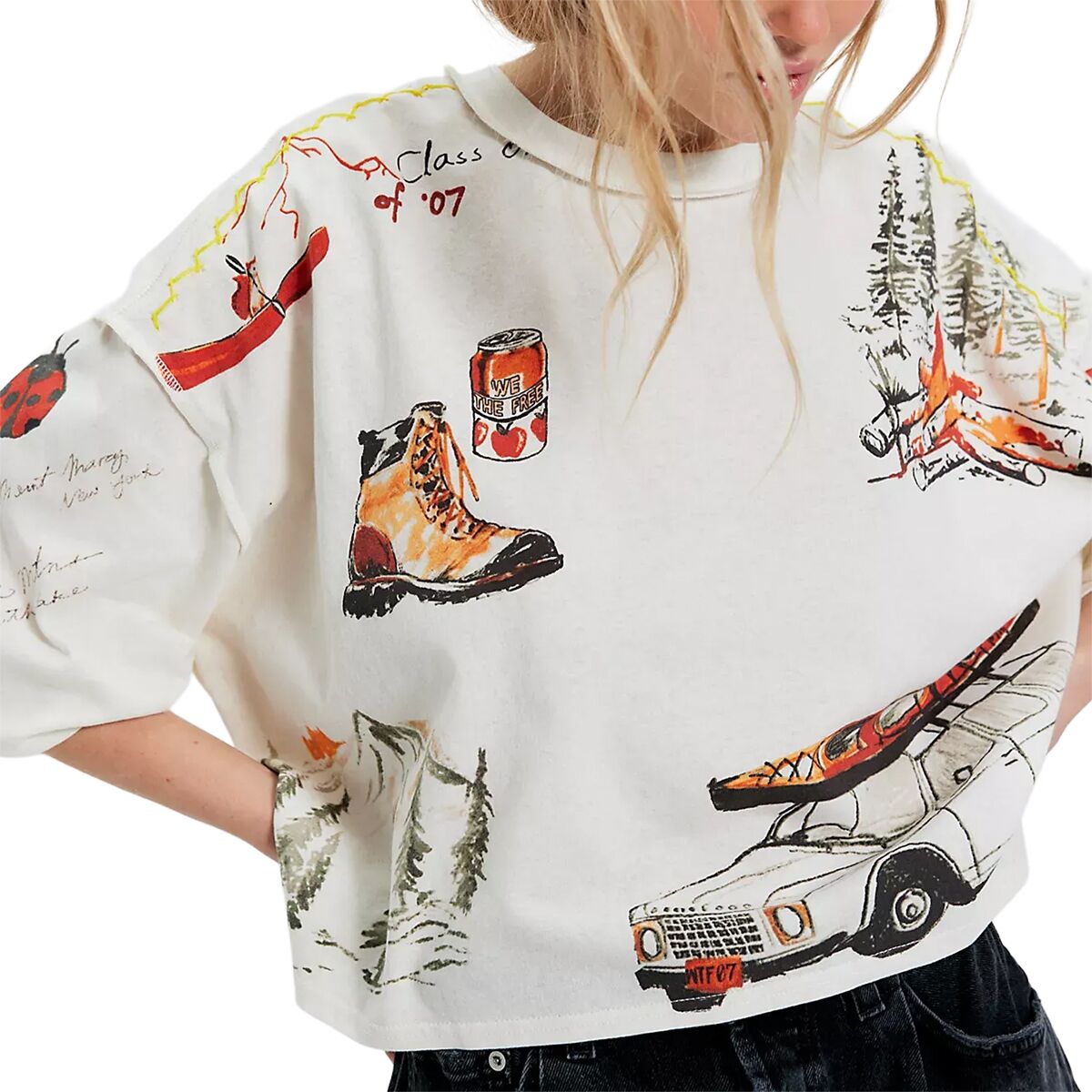 Free People Women's Mountain View Graphic T-Shirt in Ivory Combo - Size: Small