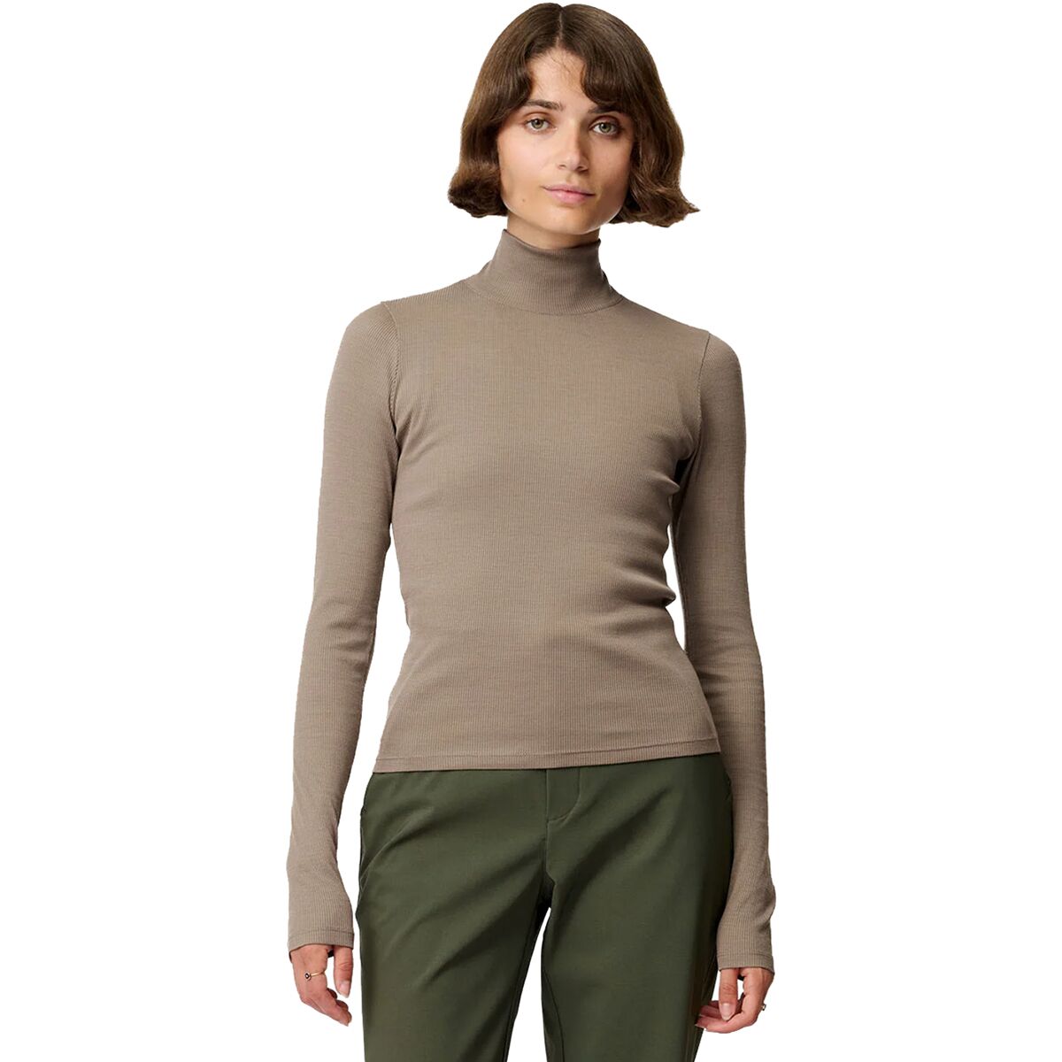 Hikerkind Women's Ribbed Merino Turtleneck 02 in Morel - Size: Large
