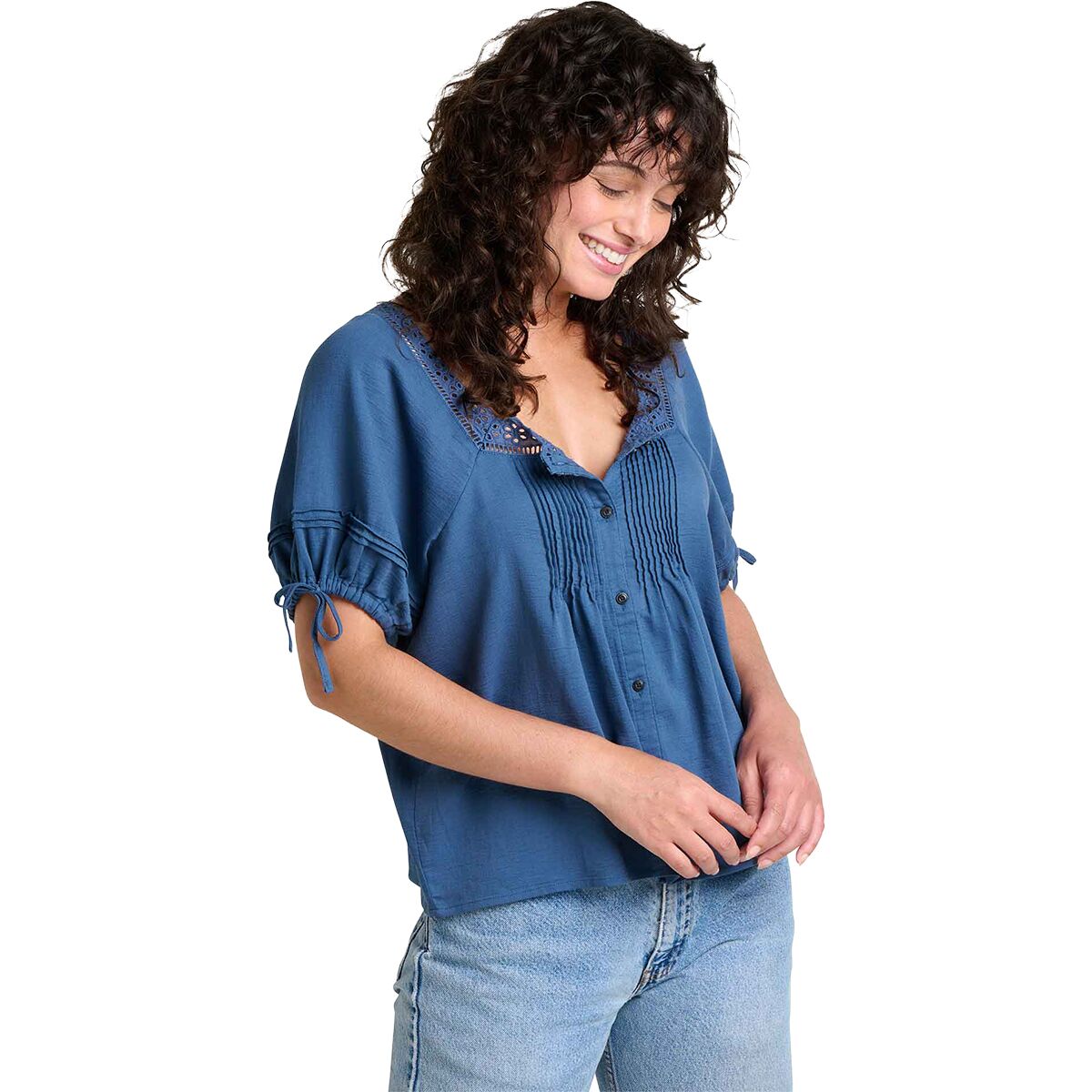 Toad&Co Women's Manzana Peasant Shirt in Canal - Size: Large