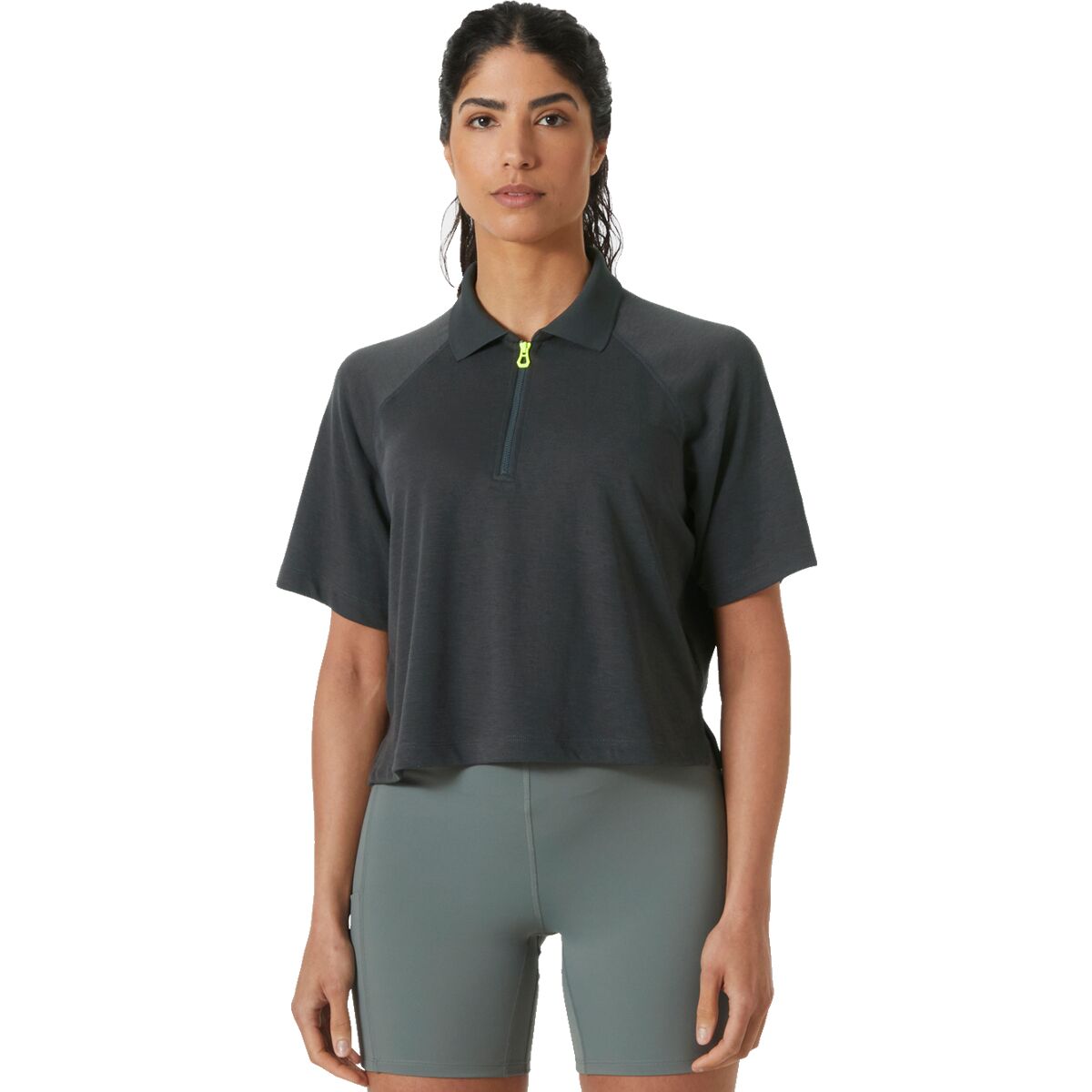 Helly Hansen Women's Inshore Zip Crop Polo Shirt in Ebony - Size: XL