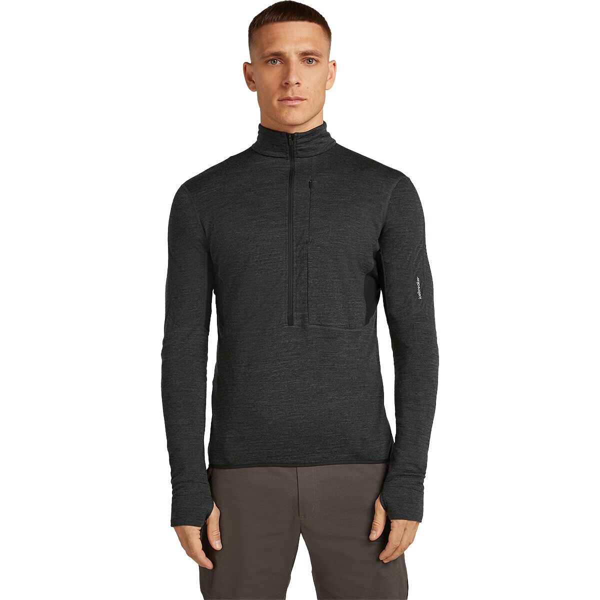 Icebreaker Men's Merino Blend 200 RealFleece Descender LS 1/2-Zip Top in Jet Heather / Black / Cb - Size: Small