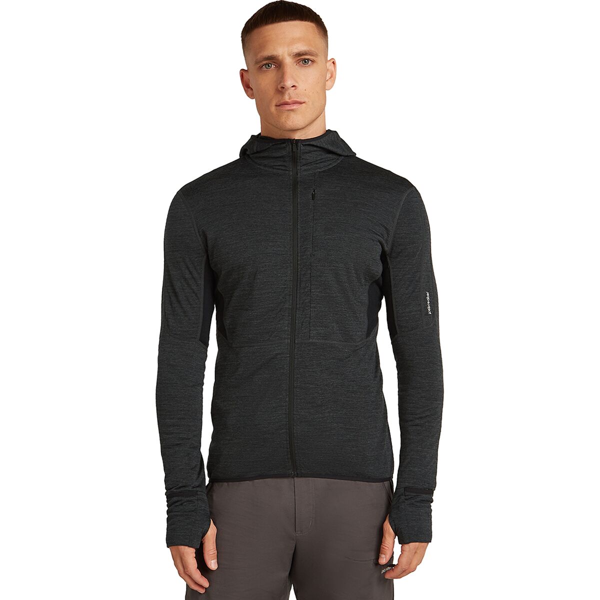 Icebreaker Men's Merino Blend 200 RealFleece Descender LS Zip Hoodie in Jet Heather / Black / Cb - Size: XXL
