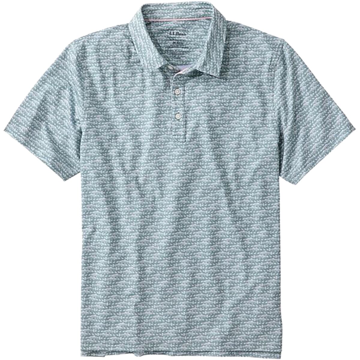 L.L.Bean Men's Comfort Stretch Perf Party SS Print Reg Polo Shirt in Faded Sage Fish - Size: Large