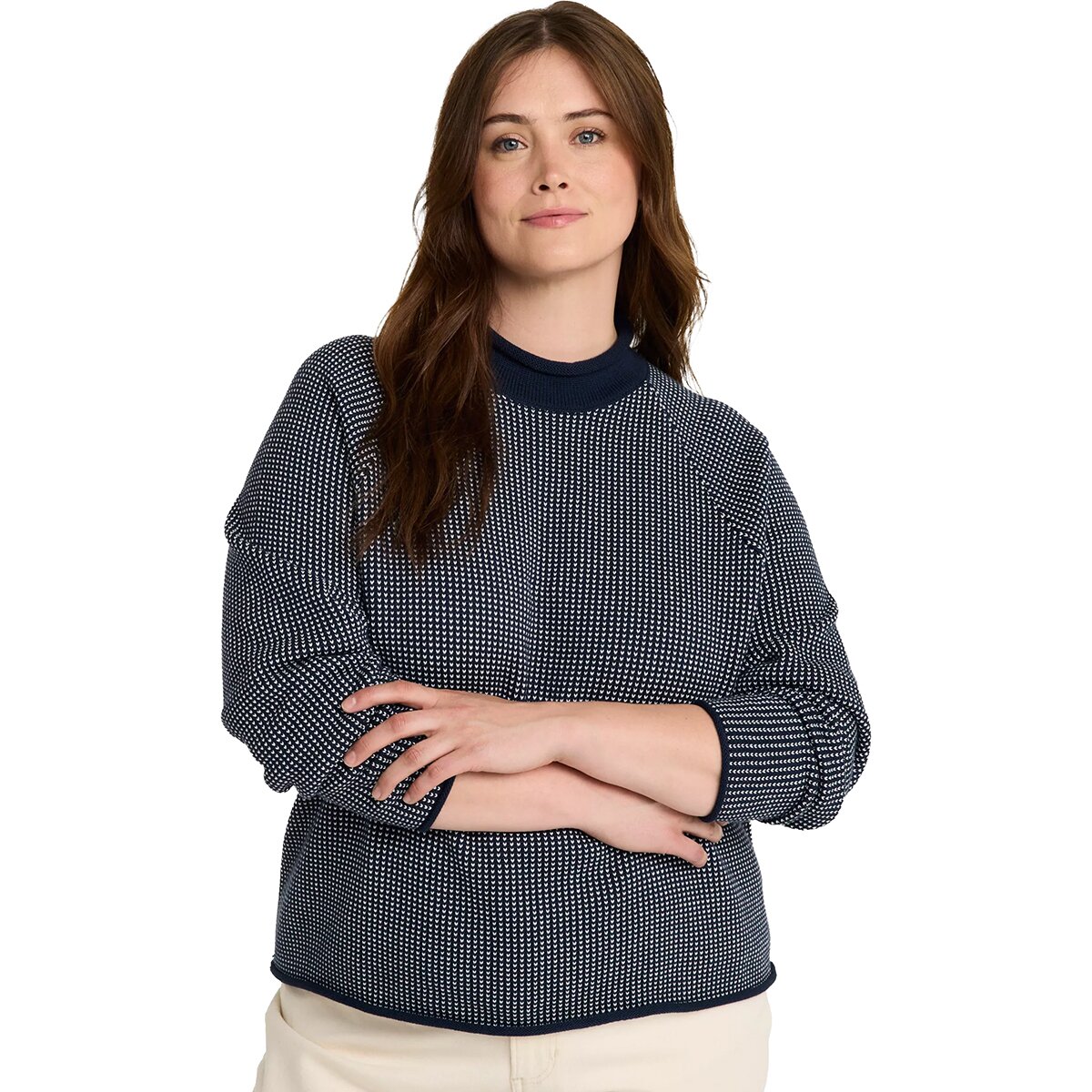 L.L.Bean Women's The Original Double L Rollneck Birdseye Sweater in Classic Navy / Sea Salt Birdseye - Size: XL