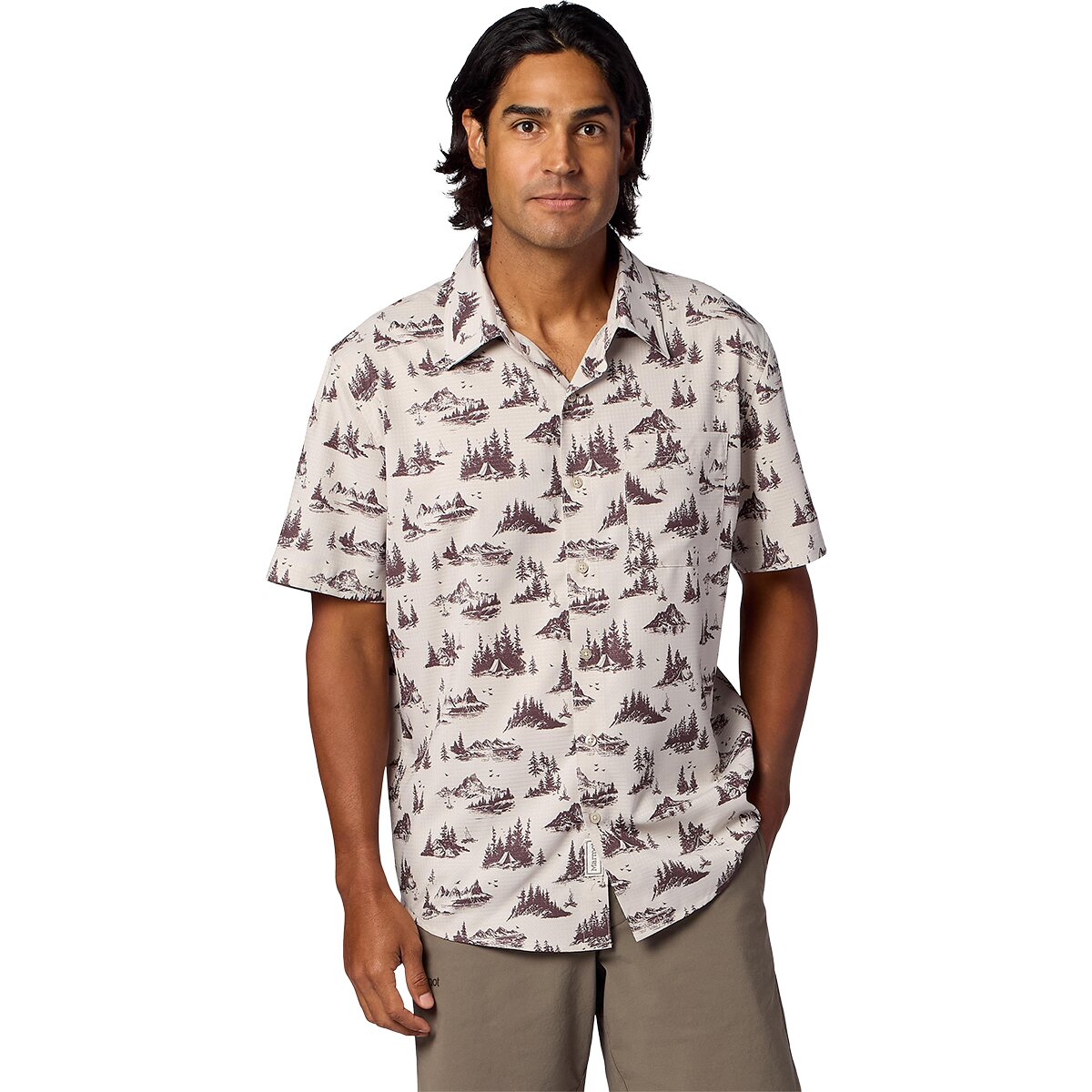 Marmot Men's AirExchange Short-Sleeve Shirt in Birch Bark Lake Side Campout - Size: Small