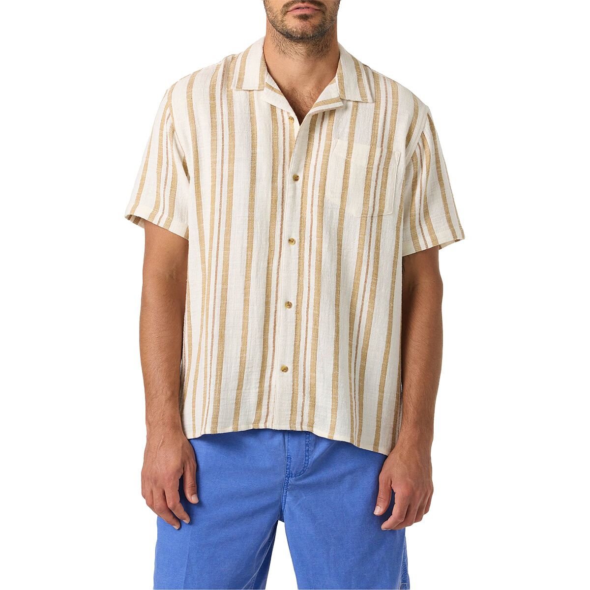 O'Neill Men's OG Stripe Short-Sleeve Woven Shirt in Tofu - Size: Large