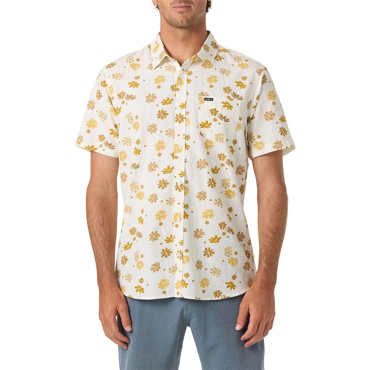 O'Neill Men's Oasis Standard Short-Sleeve Woven Shirt in Tofu - Size: Small