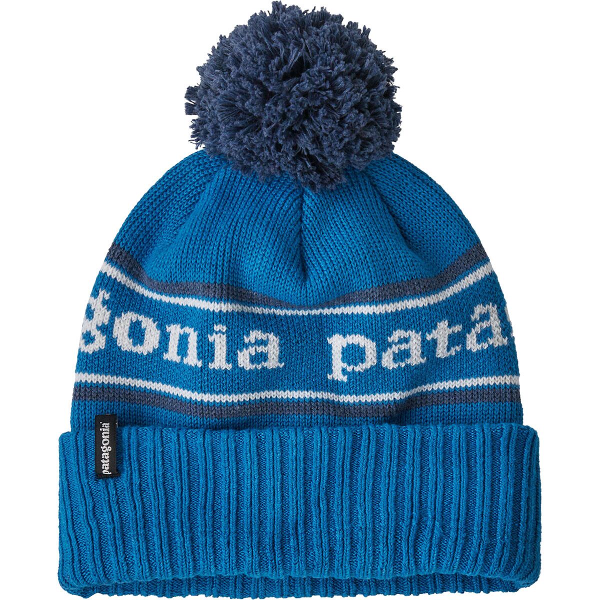 Patagonia Powder Town Pom Beanie Viking Blue Knit Hat One Size Patagonia Powder Town Pom Pom Beanie Red White Blue Knit Hat  main image 4