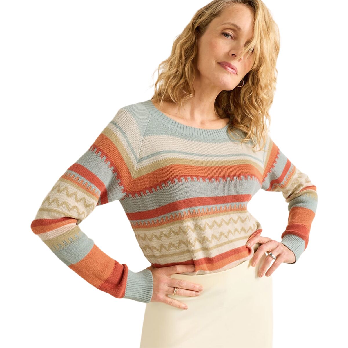 Pendleton Women's Raglan Cotton Sweater in Rust / Blue Multi - Size: Large