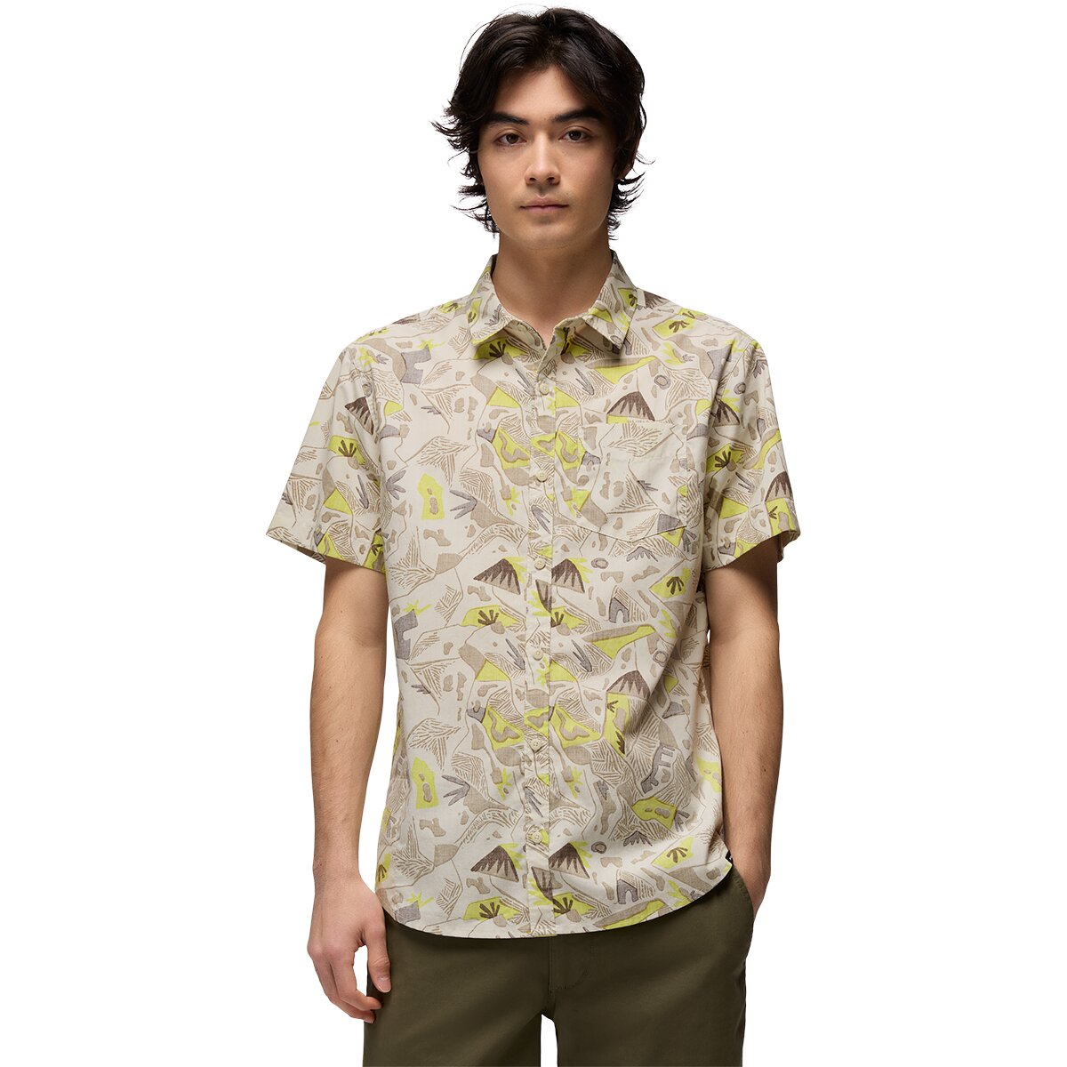 prAna Men's Stimmersee Slim Shirt in Beach Pebble Watershed - Size: Medium