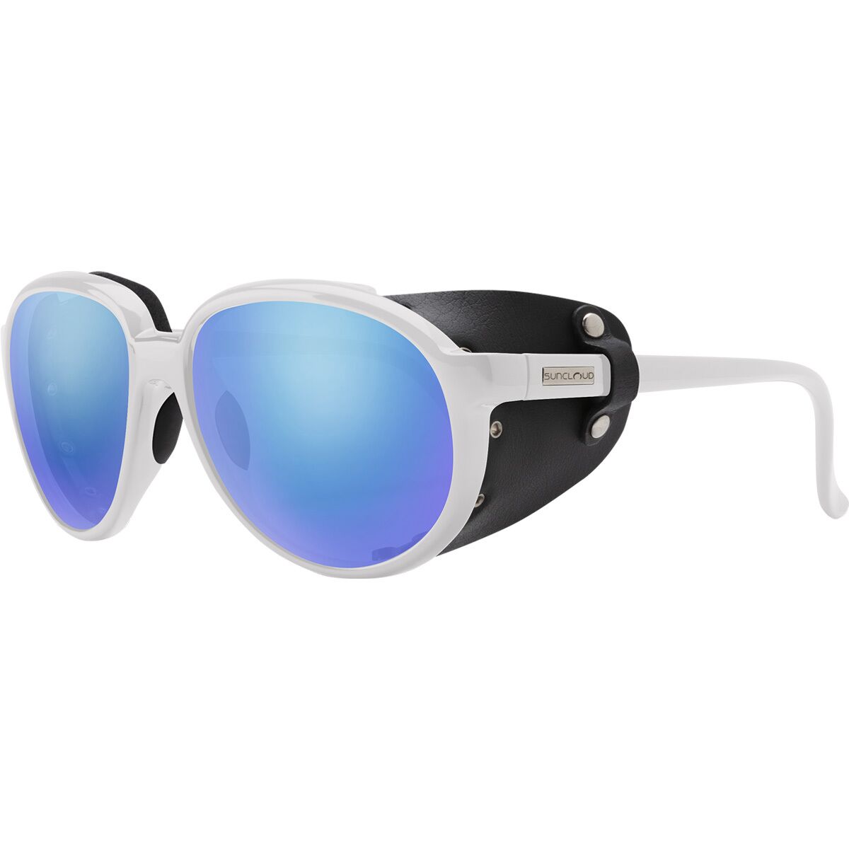 Suncloud Polarized Optics Glacier Polarized Sunglasses in White / Polar Blue Mirror