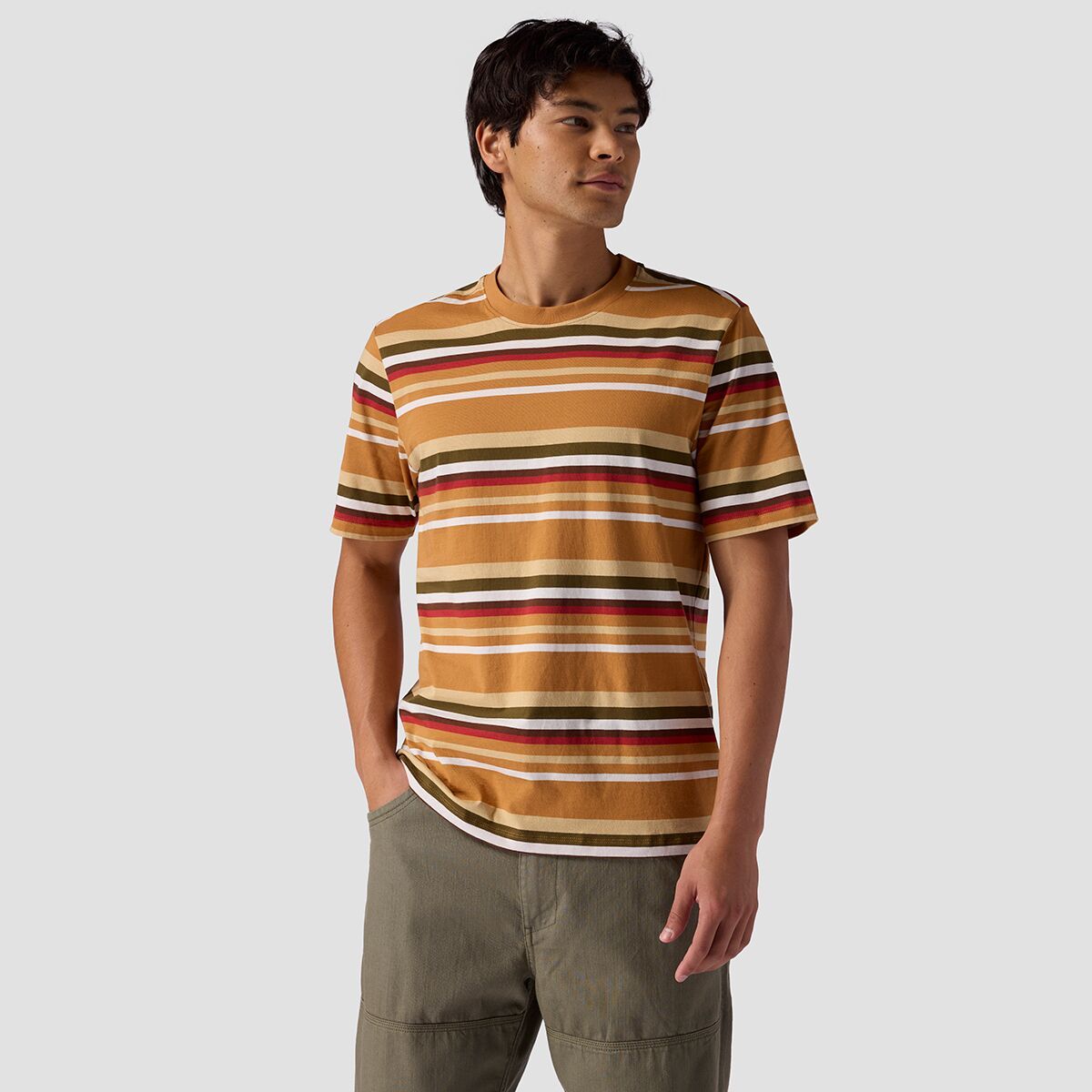 ◆SATUR◆ All day basic striped short sleeve t-shirt brown S SATUR] All Day Basic Stripe T-shirt